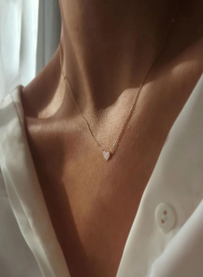 LLWOM Gold Heart Necklace 14K Gold Plated Open Heart Pendant Necklace Iced Out Cubic Zirconia Heart Necklace lover necklace Cute Heart Necklace Cute Dainty Love Pendant Necklaces for Women, Gold, - Image 2