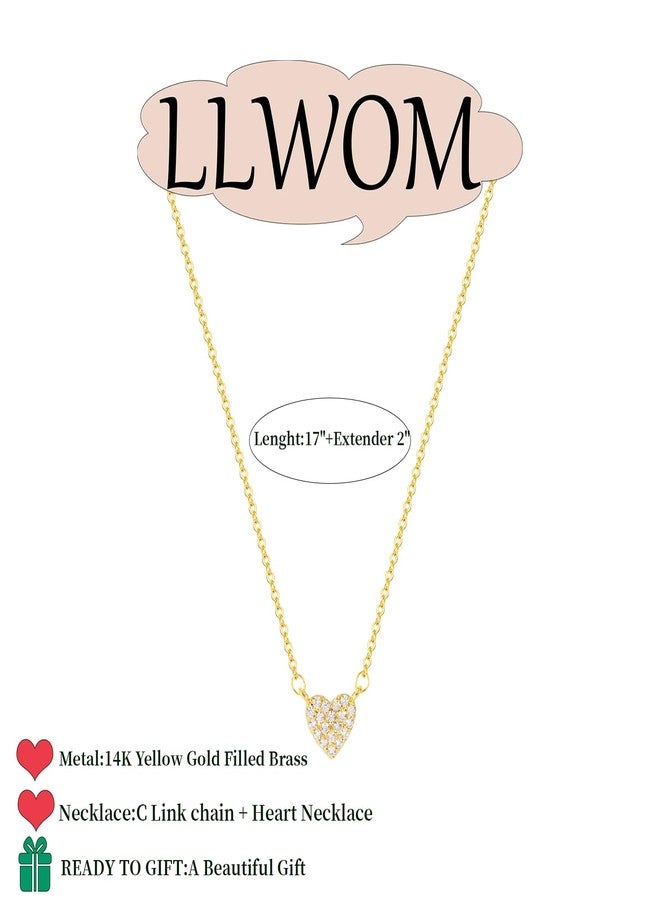 LLWOM Gold Heart Necklace 14K Gold Plated Open Heart Pendant Necklace Iced Out Cubic Zirconia Heart Necklace lover necklace Cute Heart Necklace Cute Dainty Love Pendant Necklaces for Women, Gold, - Image 5