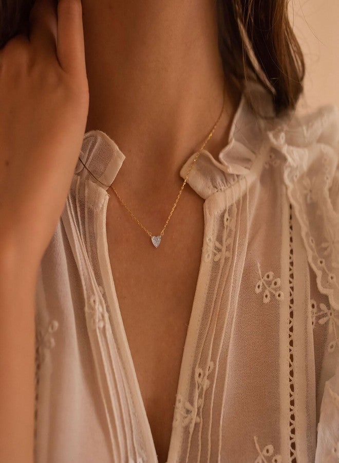 LLWOM Gold Heart Necklace 14K Gold Plated Open Heart Pendant Necklace Iced Out Cubic Zirconia Heart Necklace lover necklace Cute Heart Necklace Cute Dainty Love Pendant Necklaces for Women, Gold, - Image 4