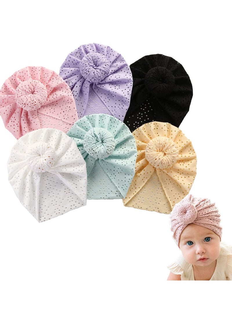 كاست ويف قبعات عمامة كبيرة وناعمة تسمح بمرور الهواء وأغطية رأس للأطفال البنات والرضع والأطفال الصغار اللطيفة للأطفال الصغار على شكل كعكة عقدة 6 عبوات - Image 1