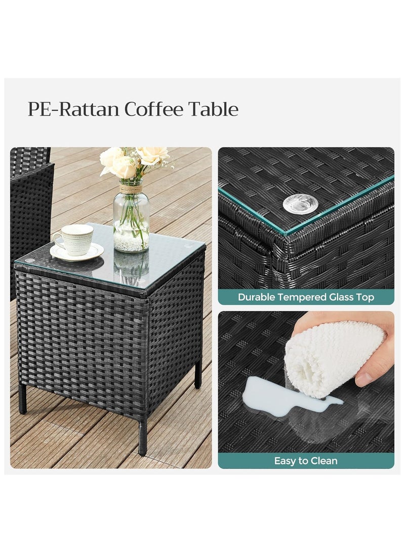 SONGMICS Modern Outdoor LT PF004 Rattan Patio Furniture Set, 2 Chair with Cushions and 1 Glass Table, Ideal for Garden, Balcony, and Office Lounge - Black - Image 5