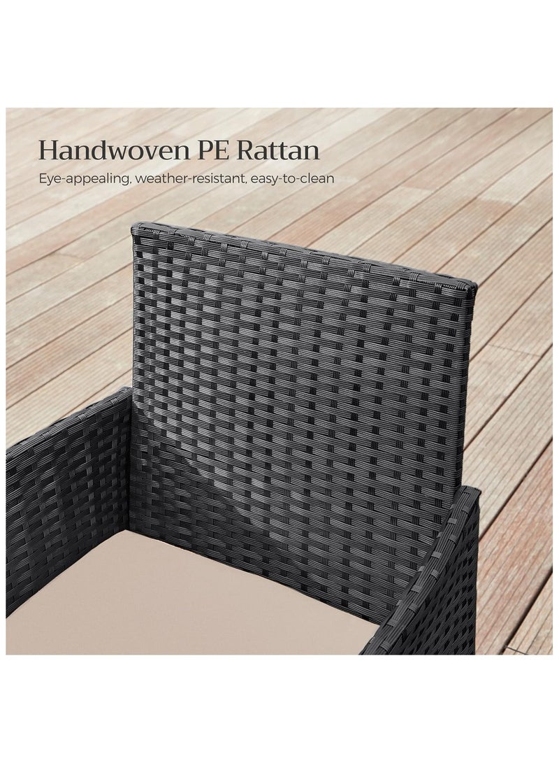 SONGMICS Modern Outdoor LT PF004 Rattan Patio Furniture Set, 2 Chair with Cushions and 1 Glass Table, Ideal for Garden, Balcony, and Office Lounge - Black - Image 4