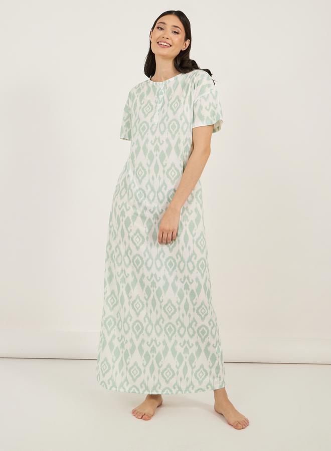 Styli All-Over Aztec Print Dropped Shoulder Sleep T-Shirt Dress - Image 1