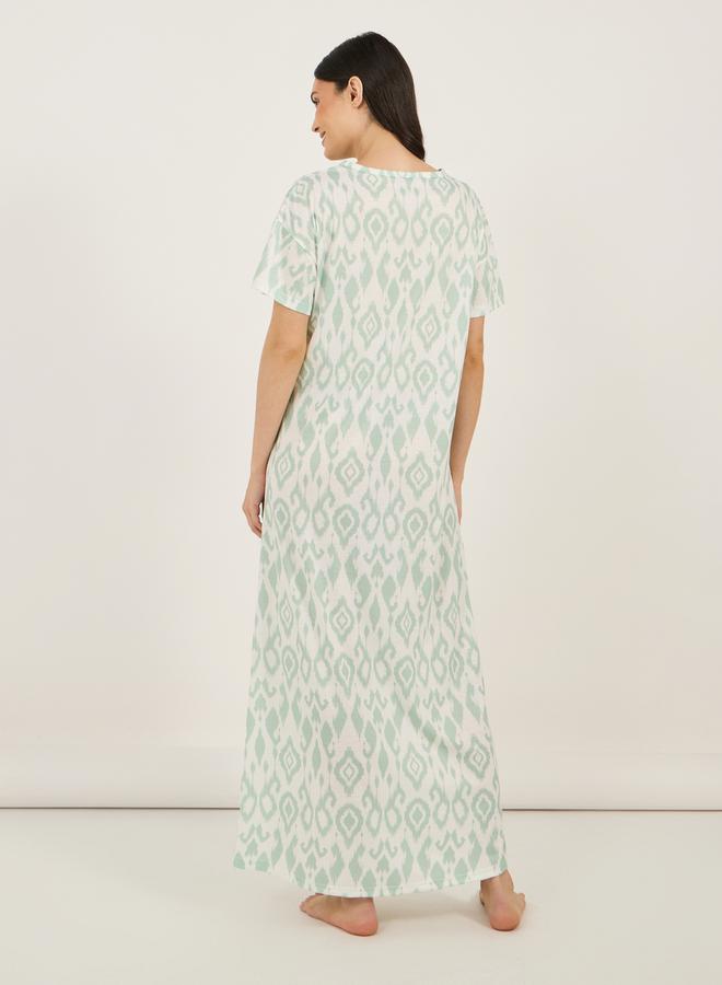 Styli All-Over Aztec Print Dropped Shoulder Sleep T-Shirt Dress - Image 4