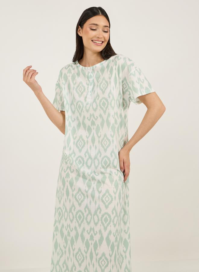 Styli All-Over Aztec Print Dropped Shoulder Sleep T-Shirt Dress - Image 2