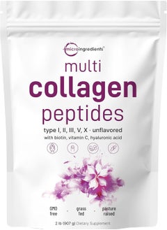 Micro Ingredients Micro Ingredients, Multi Collagen Peptides, Type I, II, III, V, X, Unflavored, 2 lb  - Image 1