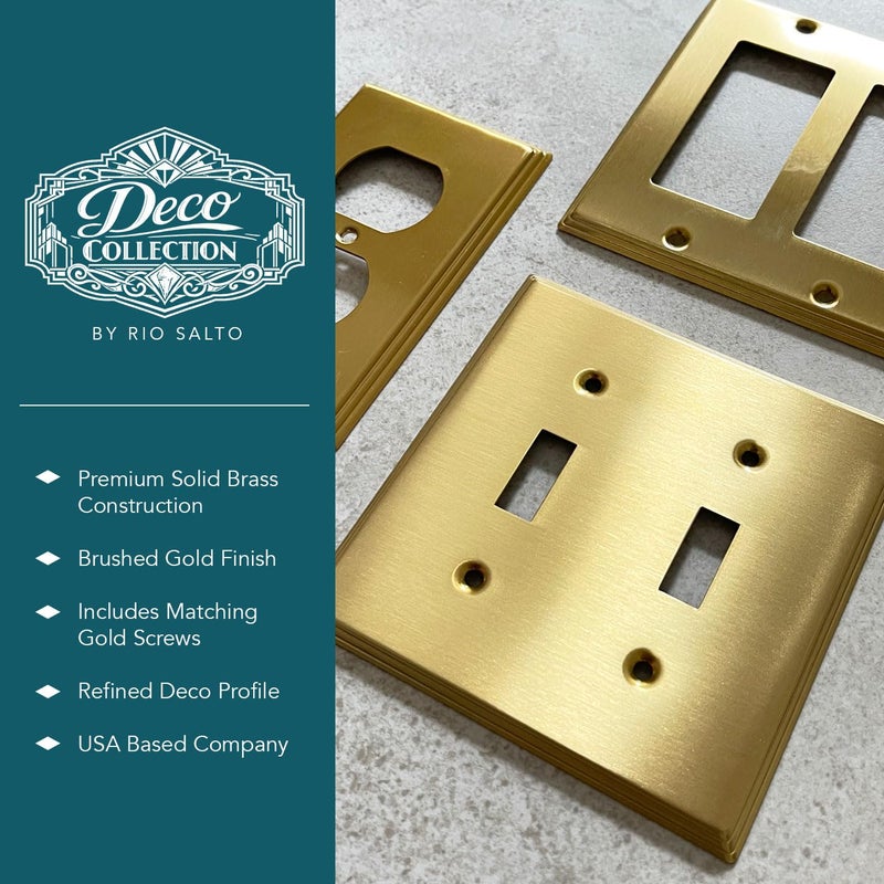 Rio Salto Brass Deco Collection Gold 1-Gang Toggle Light Switch Plate Standard Size 4.5" x 2.75" Flip Switch, Heavy-Gauge Decorative Wall Plate Covers, Modern Luxury Premium Metal Cover - Image 4