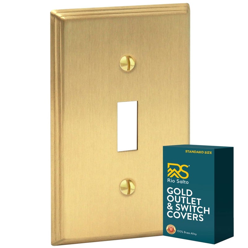 Rio Salto Brass Deco Collection Gold 1-Gang Toggle Light Switch Plate Standard Size 4.5" x 2.75" Flip Switch, Heavy-Gauge Decorative Wall Plate Covers, Modern Luxury Premium Metal Cover - Image 1