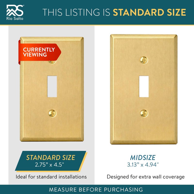 Rio Salto Brass Deco Collection Gold 1-Gang Toggle Light Switch Plate Standard Size 4.5" x 2.75" Flip Switch, Heavy-Gauge Decorative Wall Plate Covers, Modern Luxury Premium Metal Cover - Image 2