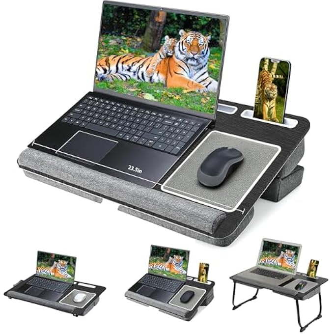 rayihni LAP DESK - FITS UP TO 17 INCHES LAPTOP DESK, FOLDABLE LARGE LAP DESK WITH CUSHION, PORTABLE COMPUTER TRAY TABLE FOR BED AND SOFA, LAPTOP STAND WITH MOUSE PAD, WRIST REST,TABLET & PHONE HOLDER - Image 1
