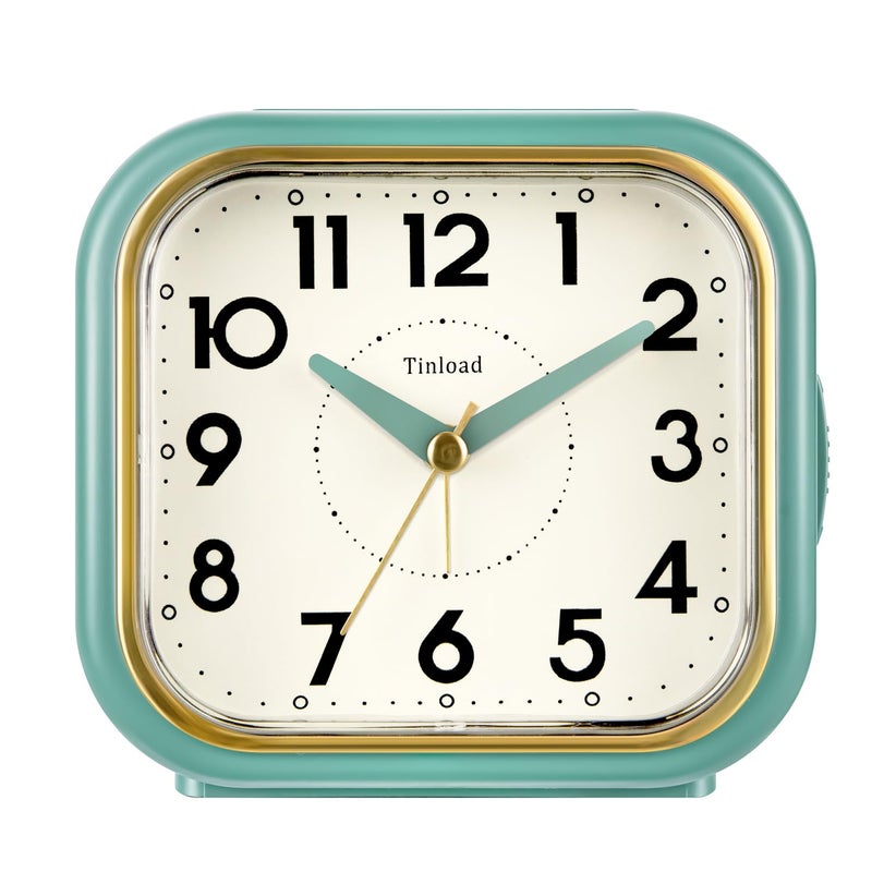 Tinload 4.3" Retro Analog Alarm Clock â€¢ Silent Non Ticking â€¢ Gentle Wake â€¢ Beep Sounds â€¢ Increasing Volume â€¢ Battery Operated Snooze and Lighted on Demand â€¢ Retro Green - Image 1