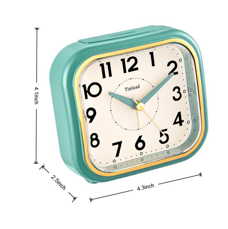 Tinload 4.3" Retro Analog Alarm Clock â€¢ Silent Non Ticking â€¢ Gentle Wake â€¢ Beep Sounds â€¢ Increasing Volume â€¢ Battery Operated Snooze and Lighted on Demand â€¢ Retro Green - Image 4