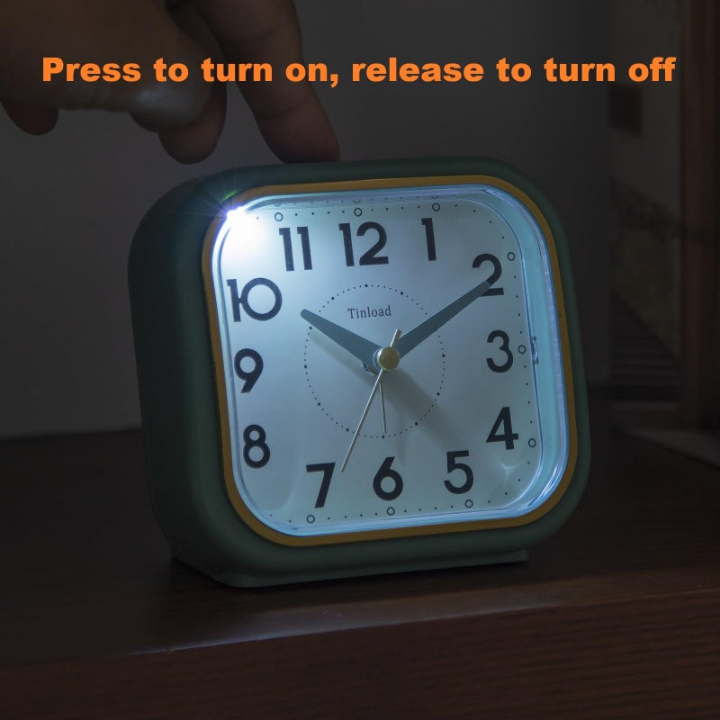 Tinload 4.3" Retro Analog Alarm Clock â€¢ Silent Non Ticking â€¢ Gentle Wake â€¢ Beep Sounds â€¢ Increasing Volume â€¢ Battery Operated Snooze and Lighted on Demand â€¢ Retro Green - Image 5