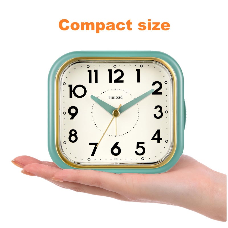 Tinload 4.3" Retro Analog Alarm Clock â€¢ Silent Non Ticking â€¢ Gentle Wake â€¢ Beep Sounds â€¢ Increasing Volume â€¢ Battery Operated Snooze and Lighted on Demand â€¢ Retro Green - Image 3
