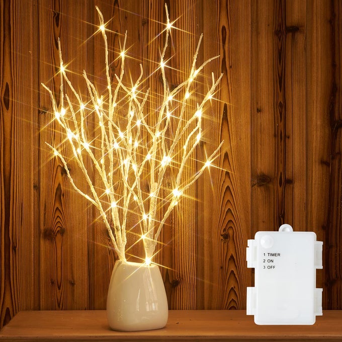 LIGHTED BIRCH BRANCHES 18IN 70 WHITE WILLOW LED WITH TIMER BATTERY OPERATED FOR CHRISTMAS PARTY WEDDING DECORATION TWIG LIGHTS OUTDOOR