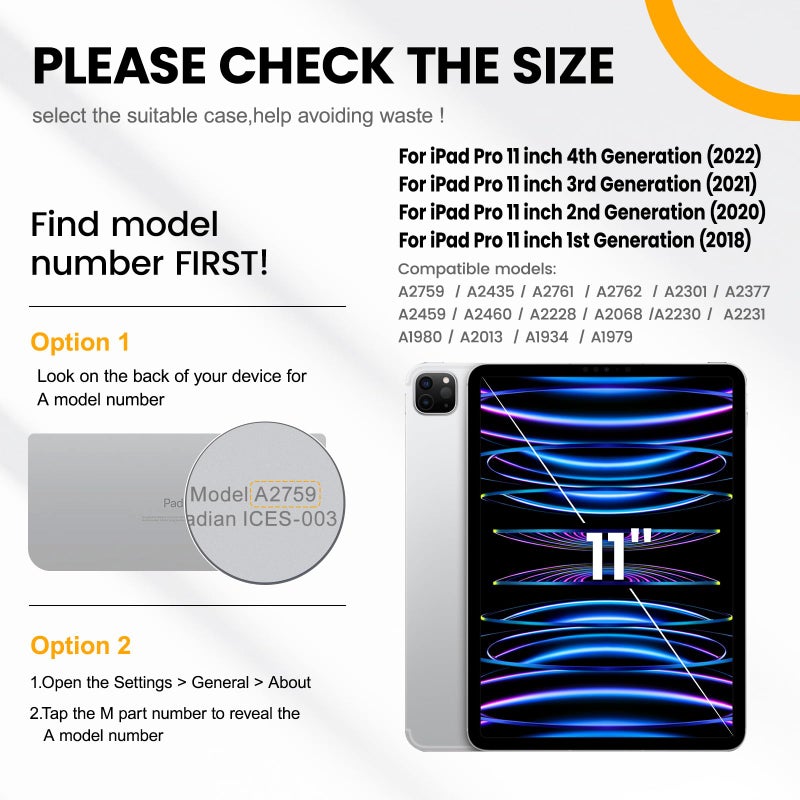 Timecity Case for iPad Pro 11 inch 1st, 2nd, 3rd, 4th Generation 2018/2020/2021/2022 (NOT for 2024), Heavy Duty Rugged Protective Case with Screen Protector,Pencil Holder,Rotating Stand&Handle-Black - Image 2