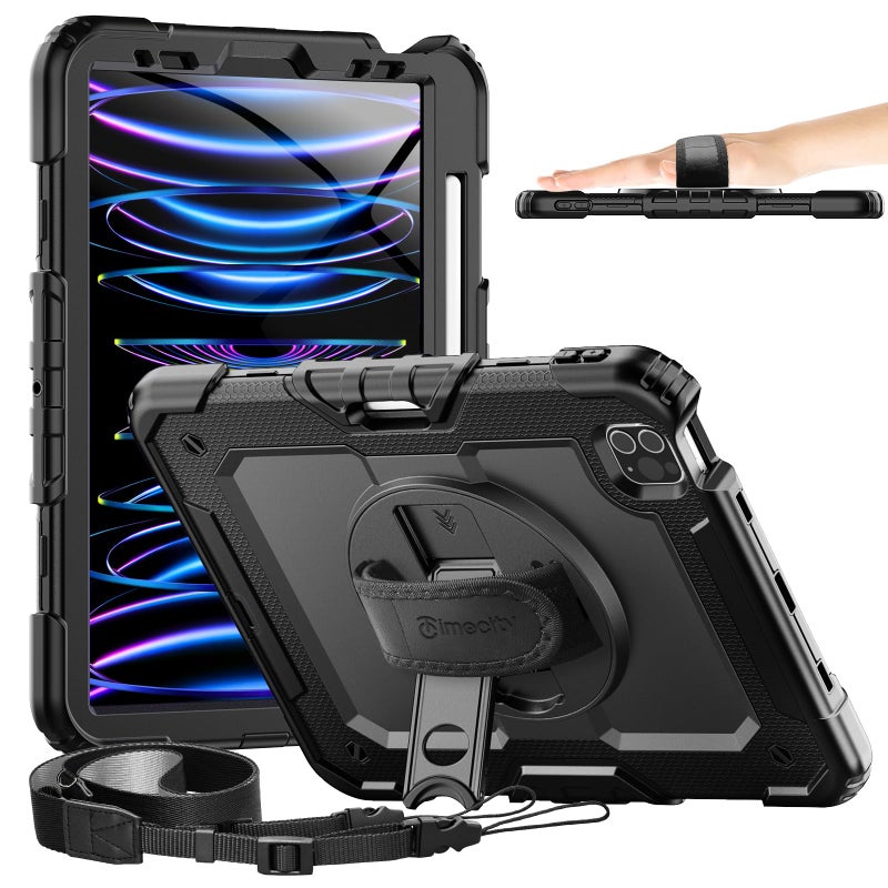 Timecity Case for iPad Pro 11 inch 1st, 2nd, 3rd, 4th Generation 2018/2020/2021/2022 (NOT for 2024), Heavy Duty Rugged Protective Case with Screen Protector,Pencil Holder,Rotating Stand&Handle-Black - Image 1