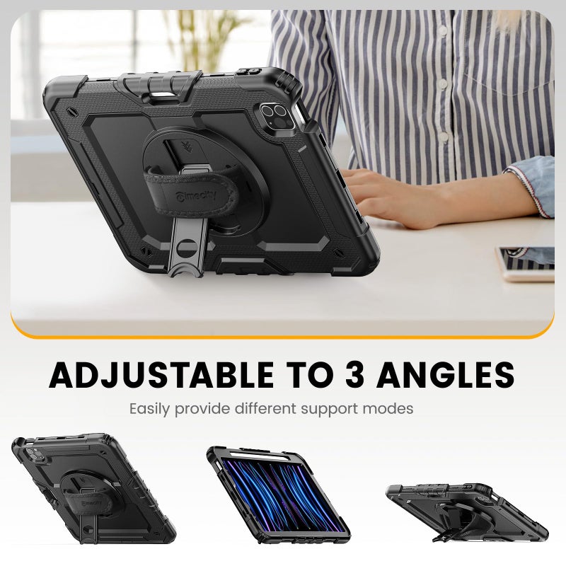 Timecity Case for iPad Pro 11 inch 1st, 2nd, 3rd, 4th Generation 2018/2020/2021/2022 (NOT for 2024), Heavy Duty Rugged Protective Case with Screen Protector,Pencil Holder,Rotating Stand&Handle-Black - Image 5