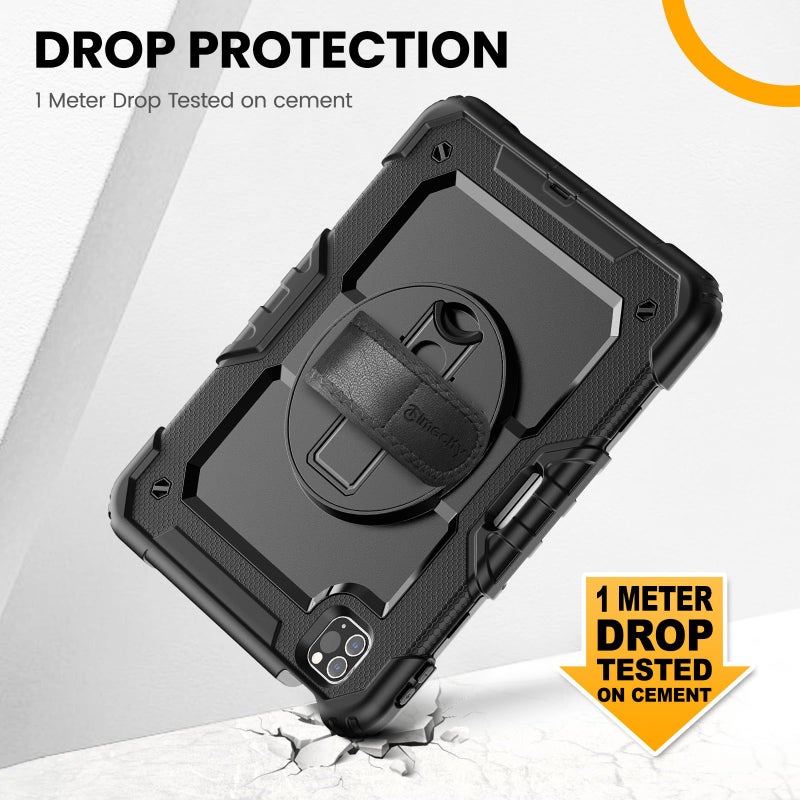 Timecity Case for iPad Pro 11 inch 1st, 2nd, 3rd, 4th Generation 2018/2020/2021/2022 (NOT for 2024), Heavy Duty Rugged Protective Case with Screen Protector,Pencil Holder,Rotating Stand&Handle-Black - Image 3