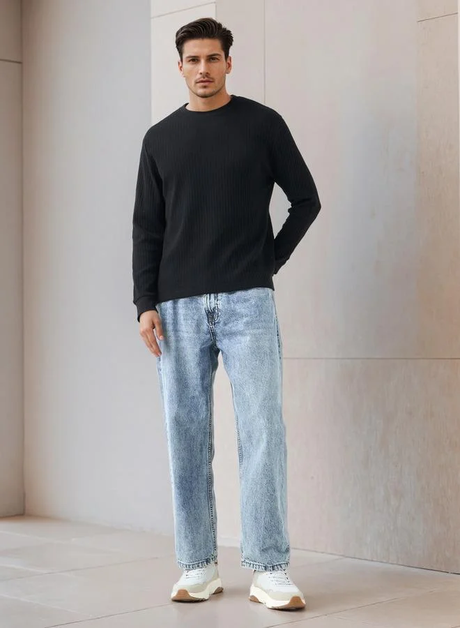 سبلاش فيڤ تيشيرت رجالي بأكمام طويلة وياقة دائرية بقصة عادية ومضلع