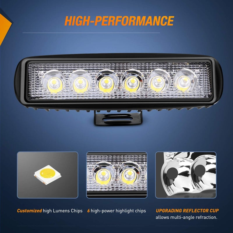 Nilight LED Light Bar 2PCS 18W 6Inch Flood LED Pods Offroad Fog Light Waterproof for Boat SUV ATV 4WD Car Truck Golf Cart 12V 24V,2 Years Warranty - Image 3