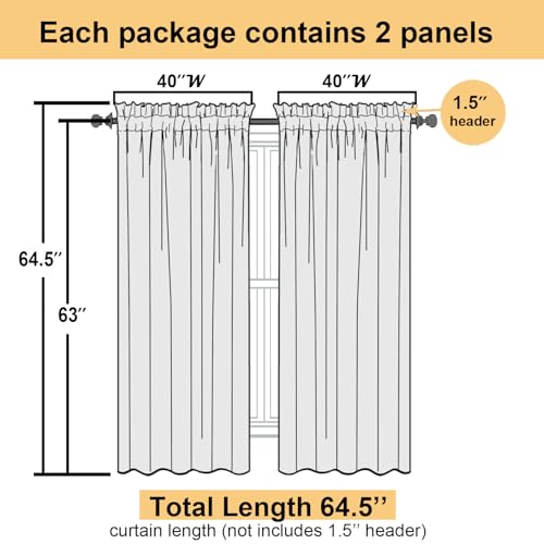 Lecloud White Sheer Curtains 63 Inch Length 2 Panels, Elegant Voile Drapes for Dinning Small Windows, Light Filtering Gauzy Curtain for Living Room Bedroom Bathroom, Dual Rod Pocket, 40" W x 63" L - Image 3