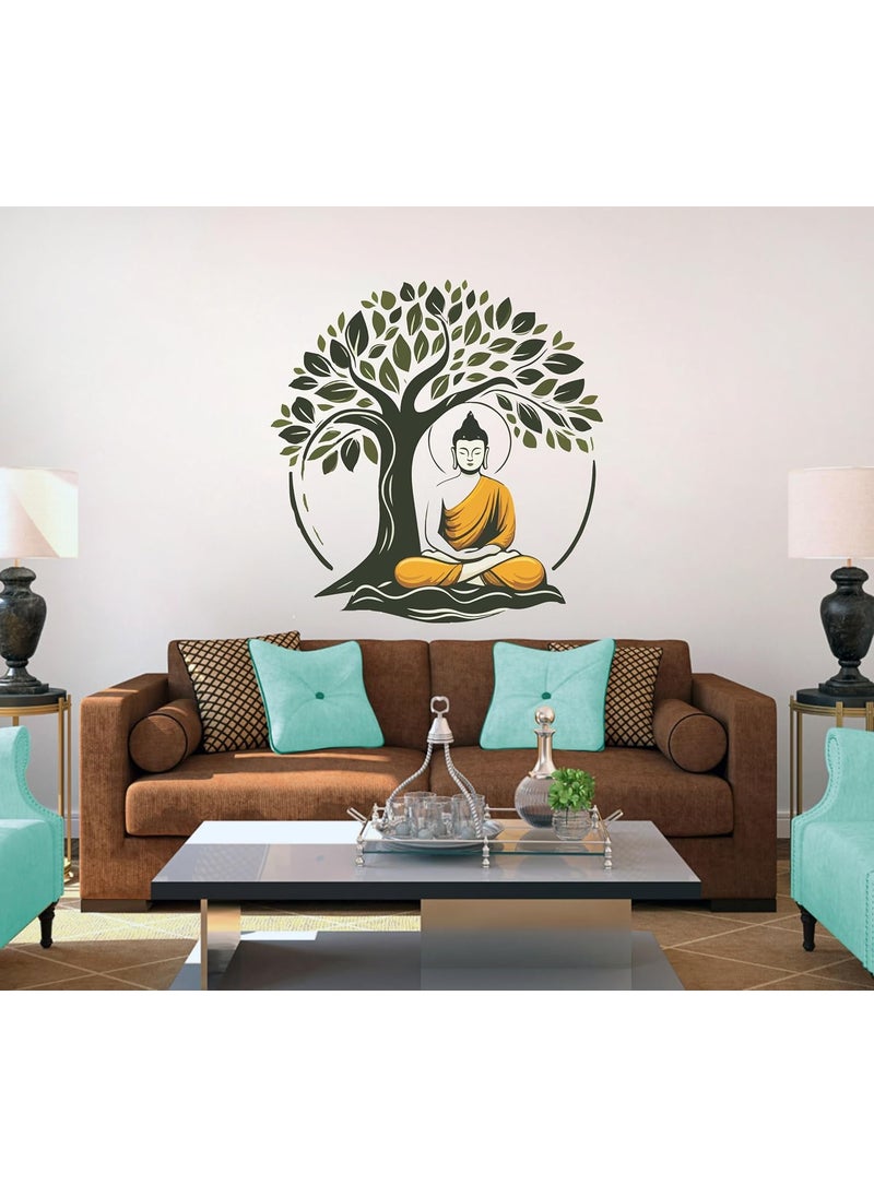 CreativeEdge Gautam Buddha Sitting Under a Tree Multicolor Decorative Wall Sticker (76 Cm x 64 Cm)