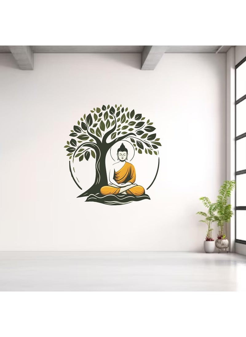 CreativeEdge Gautam Buddha Sitting Under a Tree Multicolor Decorative Wall Sticker (76 Cm x 64 Cm)