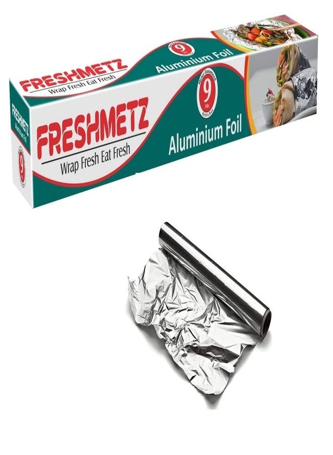 FRESHMETZ Aluminium Foil 9 MTR | 11 Micron Food-Grade Wrapping Foil Roll | Keeps Food Fresh & Hot | Ideal for Cooking, Baking, Grilling & Packing | Everyday Kitchen Essential - Image 1