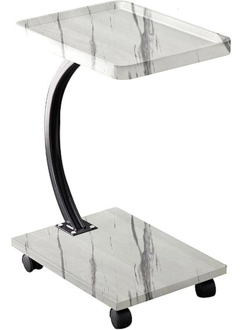 DubaiGallery Compact C shaped end table on wheels, marble effect top and base, sturdy steel support, slides under sofa easily, ideal for snacks, books, laptop use at home, office, living, room. - Image 3