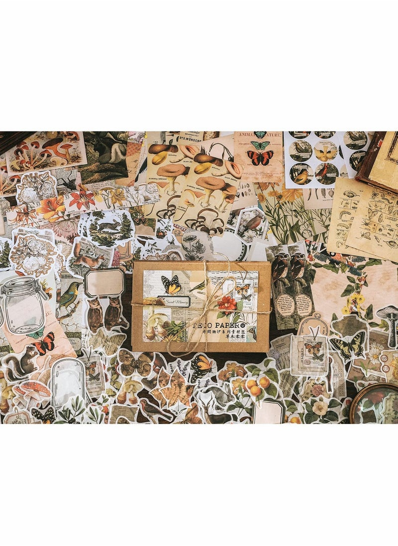 Excefore - Vintage Ephemera Pack Decoupage Paper Junk Journal Kit Scrapbook Planner Sticker Supplies for Art Journaling Bullet Journals Collage Craft Notebooks Album Crafter Gifts (Forest) 200 Pieces - Image 1