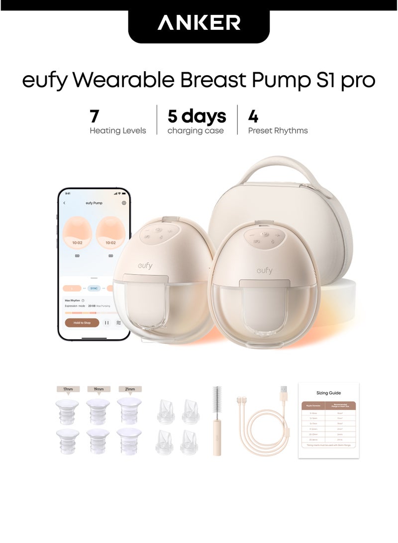 eufy Wearable Breast Pump S1 Pro, Electric Hands-Free Breast Pump with Heating Technology, Portable Charging Case, App-Controlled Smart Rhythm, Hospital-Grade Suction, Leak-Proof and Ultra-Quiet - Image 1