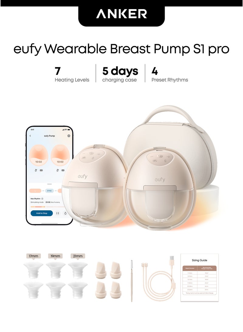 eufy مضخة الثدي القابلة للارتداء eufy S1 Pro، مضخة ثدي كهربائية بدون استخدام اليدين مع تقنية التسخين، علبة شحن محمولة، تحكم ذكي عبر التطبيق، شفط بمستوى المستشفى، مقاومة للتسرب وصامتة للغاية - Image 1