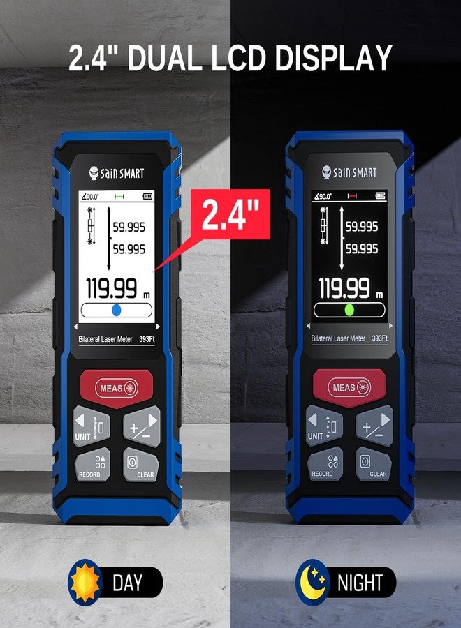 ساين سمارت أداة قياس ليزر مزدوجة من SainSmart، عداد مسافة ثنائي أحمر 393 قدمًا/120 مترًا مع شاشة LCD بإضاءة خلفية، قابلة لإعادة الشحن، وحدات متعددة (قدم/بوصة/متر)، مستوى إلكتروني، مستشعر الطول/المساحة/الحجم/الزاوية/نقل بيانات الكمبيوتر - Image 5