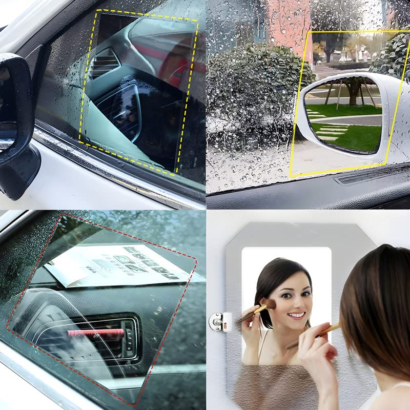 CARIZO Car Rear View Mirror Anti Fog Waterproof Protective Film, Anti-Glare, Rain-Proof, Anti Water Mist, Anti-Scratch HD Nano Film (Oval & Square, Pack of 4) Compatible with Toyota Glanza - Image 5