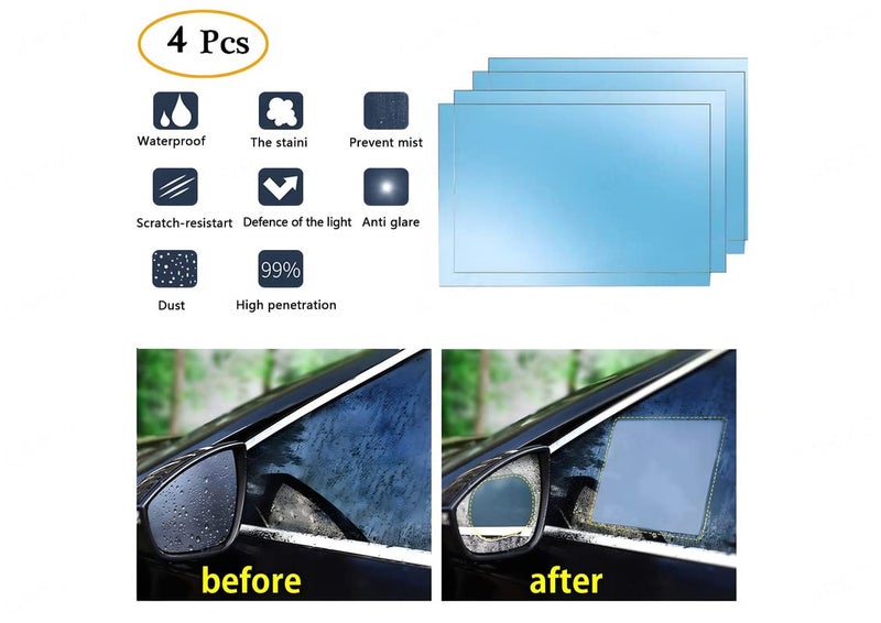 CARIZO Car Rear View Mirror Anti Fog Waterproof Protective Film, Anti-Glare, Rain-Proof, Anti Water Mist, Anti-Scratch HD Nano Film (Oval & Square, Pack of 4) Compatible with Toyota Glanza - Image 2