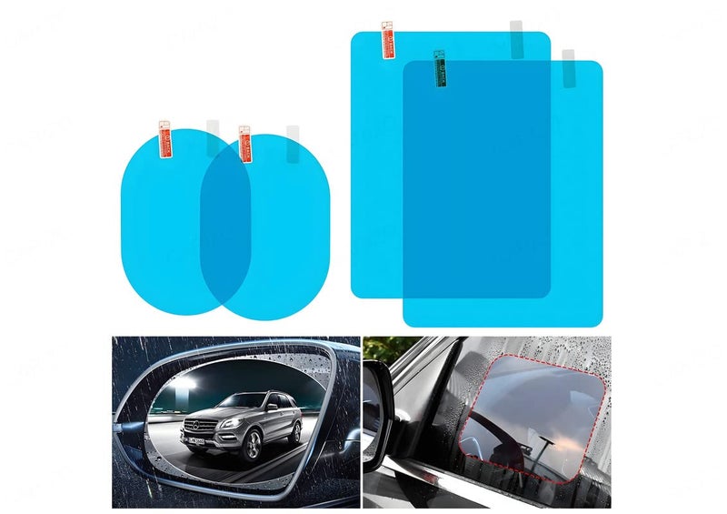 CARIZO Car Rear View Mirror Anti Fog Waterproof Protective Film, Anti-Glare, Rain-Proof, Anti Water Mist, Anti-Scratch HD Nano Film (Oval & Square, Pack of 4) Compatible with Toyota Glanza - Image 1