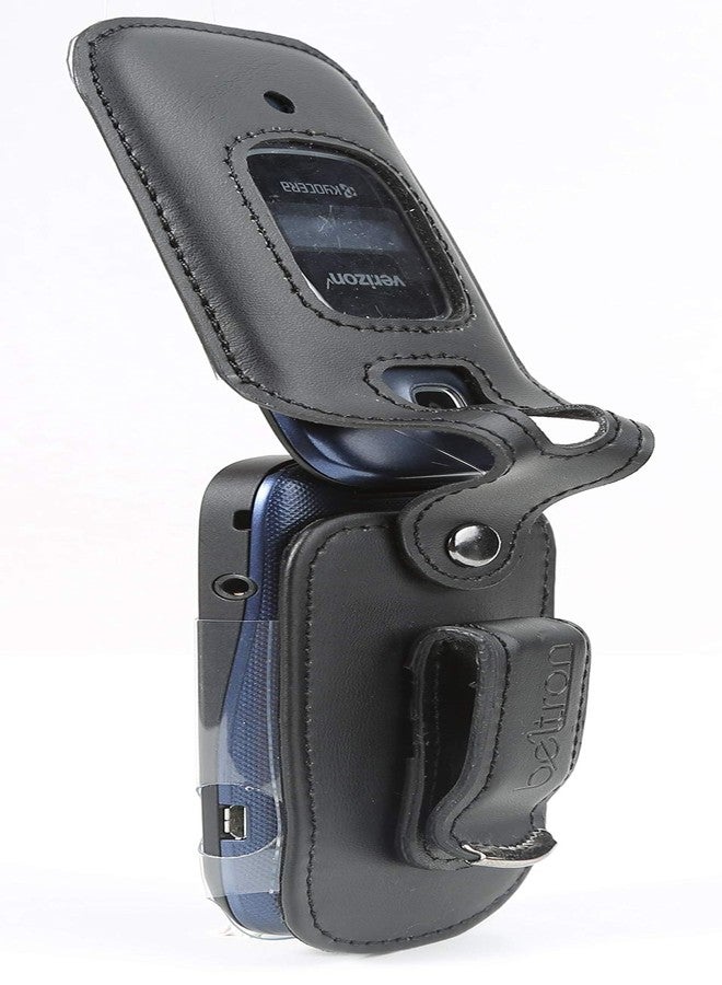 جراب BELTRON الجلدي المصمم خصيصًا لهاتف Kyocera Cadence 4G LTE S2720 Verizon القابل للطي - الميزات: مشبك حزام دوار، حماية للشاشة ولوحة المفاتيح، تثبيت محكم - أسود - Image 3