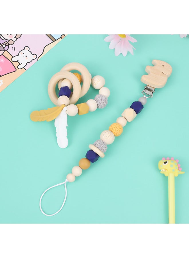 Manufacturer Customized Pacifier Chain Teething Toy Creative Feather Teething Bracelet Two-Piece Set Cartoon Animal Kidsren's Teether-Color:Bird Style-Specification:Pacifier Chain: About 25cm Long Bracelet: About 14cm