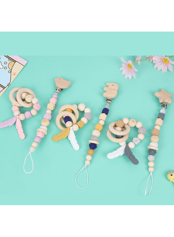 Manufacturer Customized Pacifier Chain Teething Toy Creative Feather Teething Bracelet Two-Piece Set Cartoon Animal Kidsren's Teether-Color:Bird Style-Specification:Pacifier Chain: About 25cm Long Bracelet: About 14cm