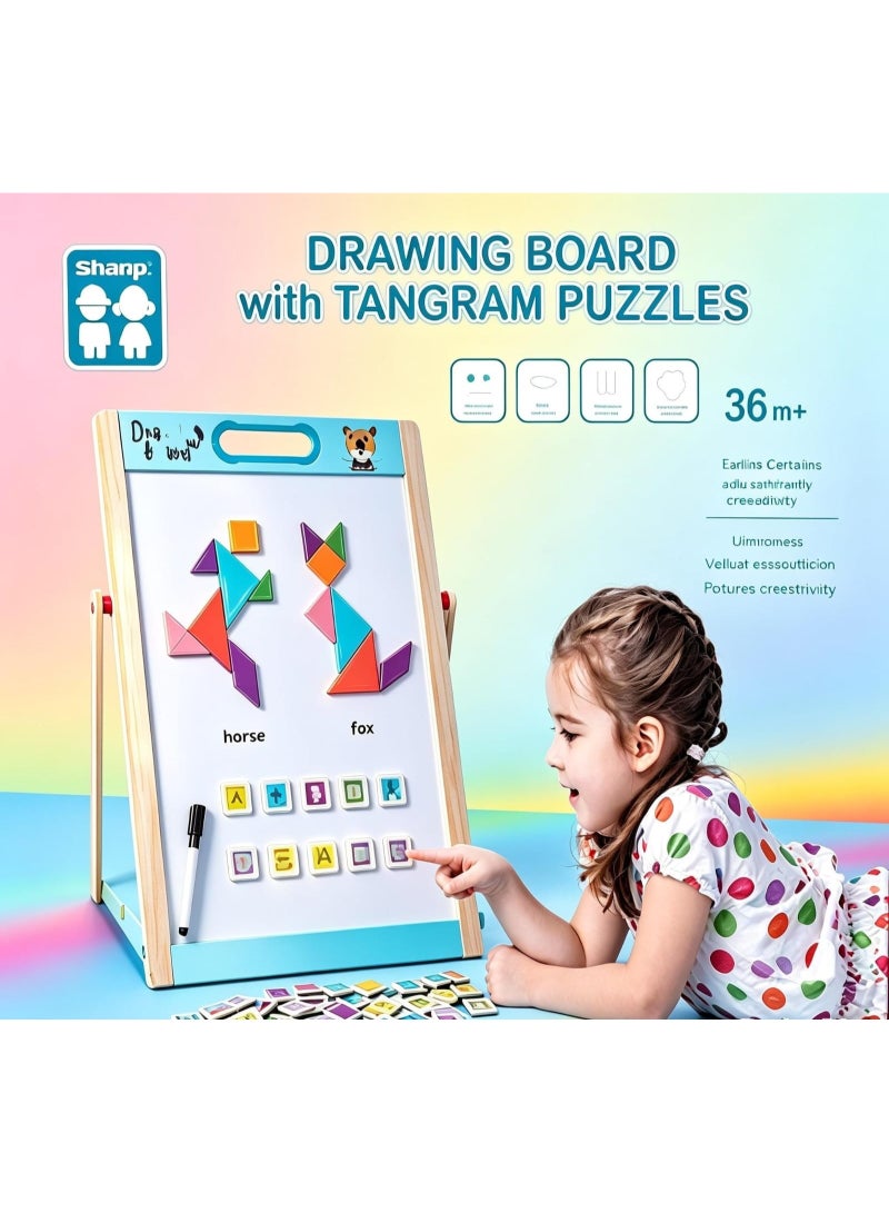 A complete magnetic drawing board for children with tangram puzzles, letters and numbers – education and entertainment in one place, safe and durable. - Image 2