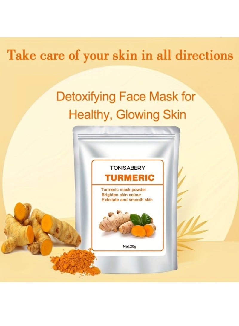 TONISABERY قناع بودرة الكركم للوجه قناع بودرة الكركم المقشر للوجه لتفتيح لون البشرة وتقشيرها وتنعيمها والتحكم في الزيوت وشد المسام وإصلاح الاحمرار والحكة الجافة 20 جرام - Image 2