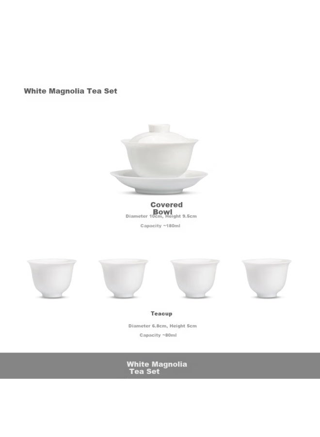 Jdz Ceramic Tea Set, High-quality Complete Set For Home Use, Kung Fu Gaiwan Set, Office Chinese-style Simple High-end Gift, White Magnolia - Image 1