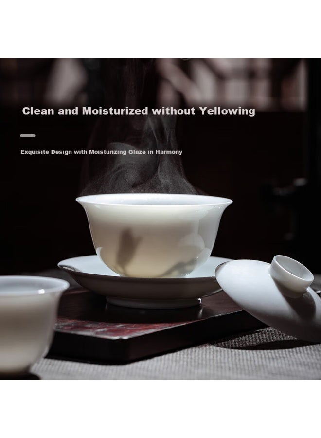 Jdz Ceramic Tea Set, High-quality Complete Set For Home Use, Kung Fu Gaiwan Set, Office Chinese-style Simple High-end Gift, White Magnolia - Image 3