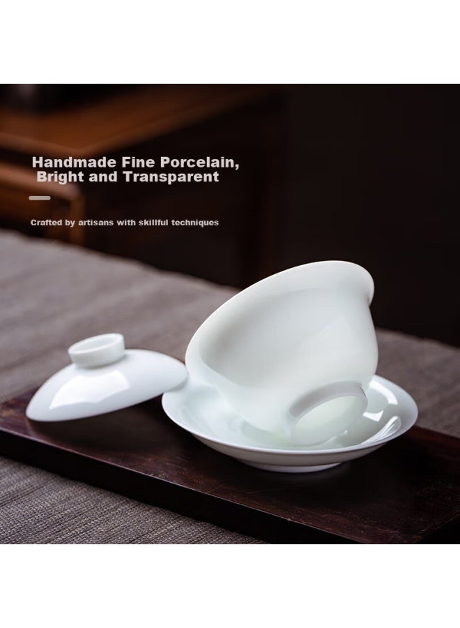 Jdz Ceramic Tea Set, High-quality Complete Set For Home Use, Kung Fu Gaiwan Set, Office Chinese-style Simple High-end Gift, White Magnolia - Image 2