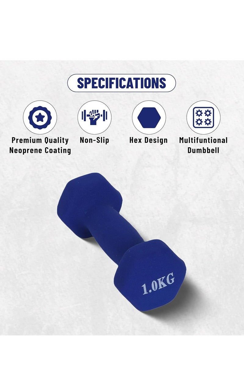 ENDLESS  Neoprene Dumbbells of 1Kg x 2 | Material : Iron with Neoprene coat | Exercise and Fitness Weights for Women and Men at Home/Gym  - Image 2
