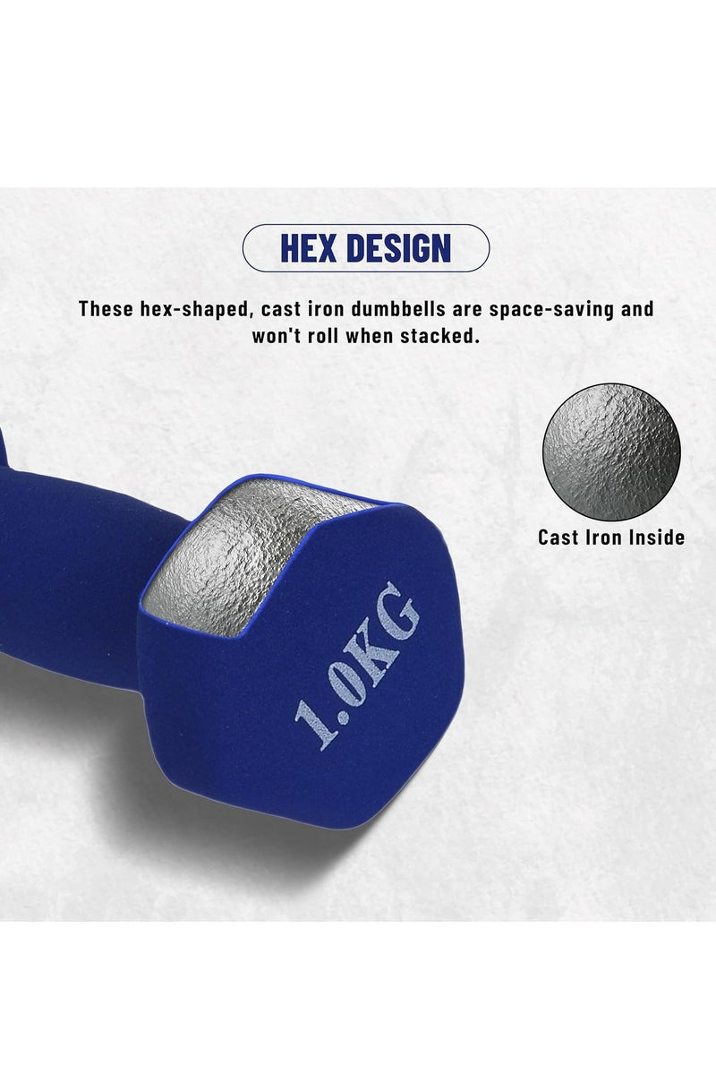 ENDLESS  Neoprene Dumbbells of 1Kg x 2 | Material : Iron with Neoprene coat | Exercise and Fitness Weights for Women and Men at Home/Gym  - Image 4