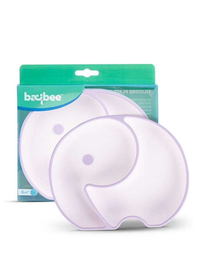 BAYBEE Baybee Infant Elephant Silicone Suction Plates for Baby Self Eating Food Grade Non Slip Feeder Bowl for Toddlers Feeding Plate Strong Grip Suction Divided Plate Baby Tableware Set for Kids Boy Girl  - Image 1