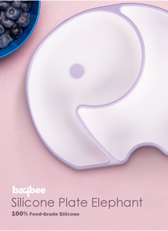 BAYBEE Baybee Infant Elephant Silicone Suction Plates for Baby Self Eating Food Grade Non Slip Feeder Bowl for Toddlers Feeding Plate Strong Grip Suction Divided Plate Baby Tableware Set for Kids Boy Girl  - Image 2