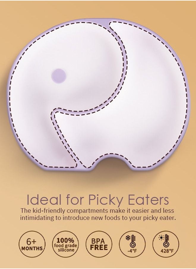 BAYBEE Baybee Infant Elephant Silicone Suction Plates for Baby Self Eating Food Grade Non Slip Feeder Bowl for Toddlers Feeding Plate Strong Grip Suction Divided Plate Baby Tableware Set for Kids Boy Girl  - Image 5